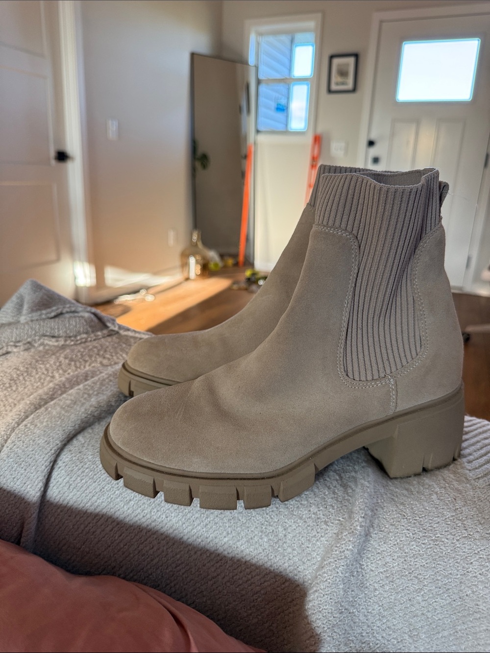 Steve Madden Taupe Suede Chelsea Lug Booties